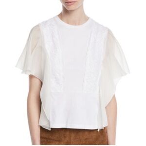 See By Chloe White Lace Flutter Sleeve Blouse